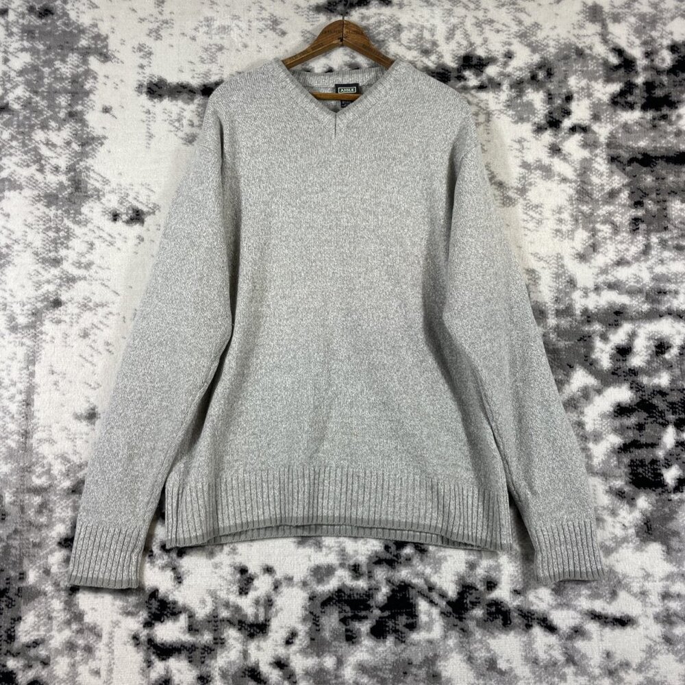 Aigle Sweater‎ Mens Size Large Light Gray Wool Polyamide V-Neck Tight Knit